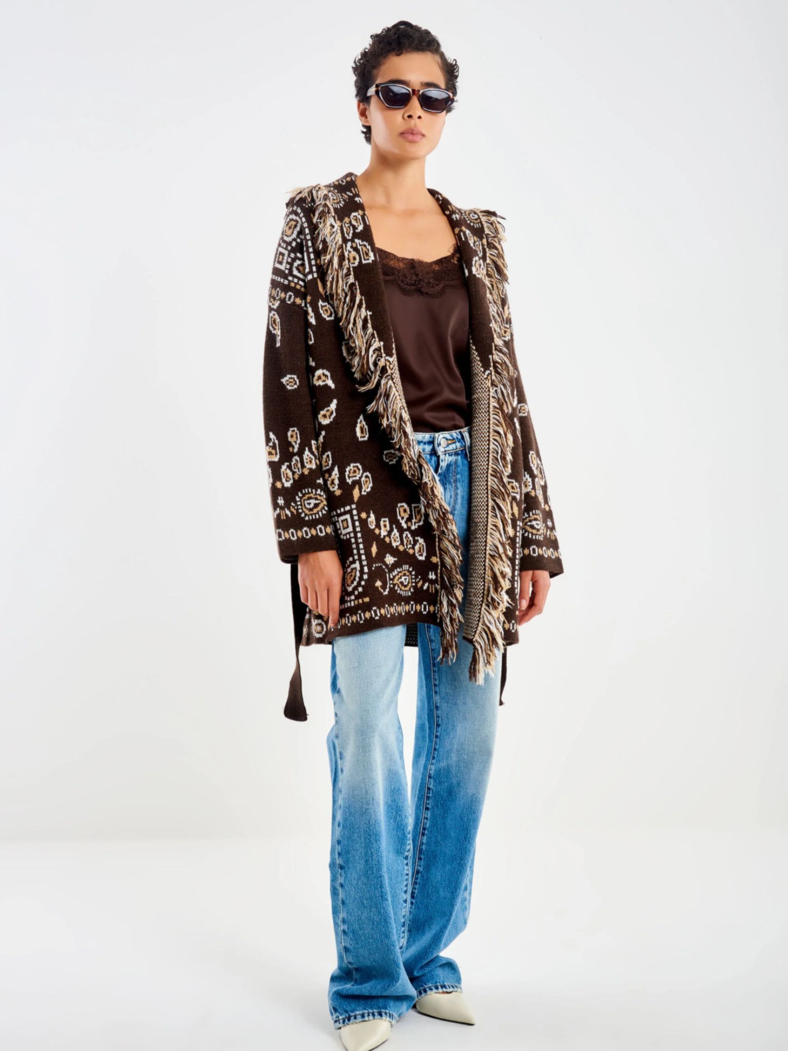 e shop (86) Ζακέτα με μοτίβο μπαντάνα καφέ - Image 1