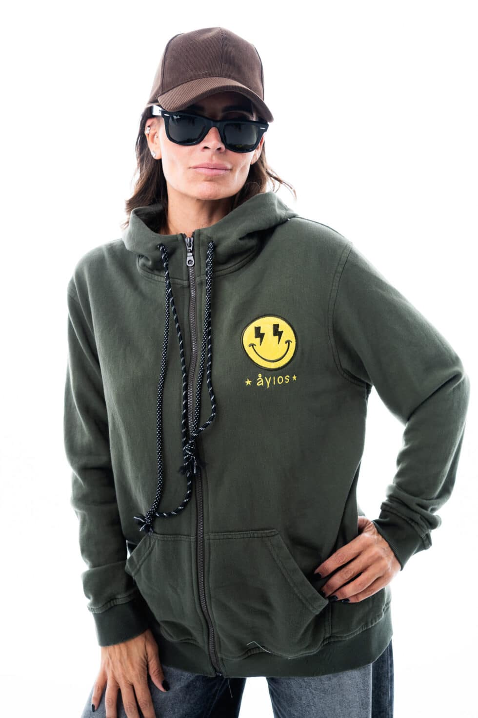 KOV09251-980x1470 Hoodie Smiley Chaki Yellow Face - Image 1