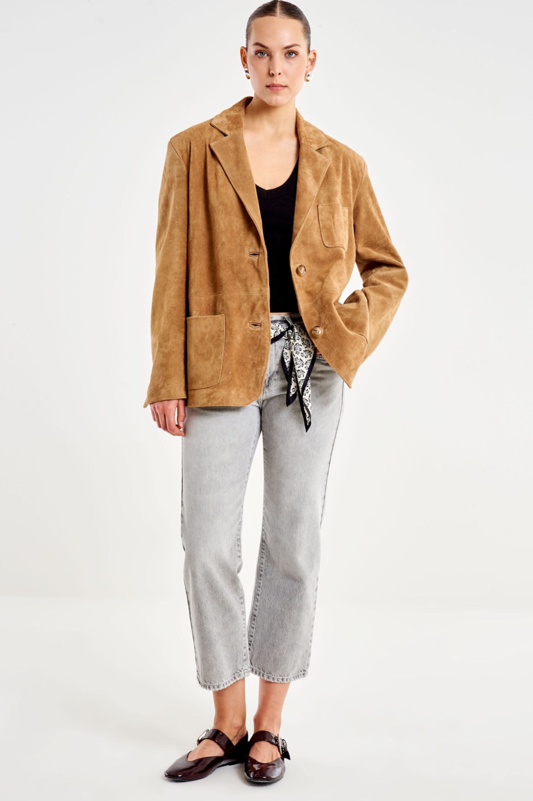 Untitled design(44) Σουέντ τζάκετ Valeria καμηλό - Image 1