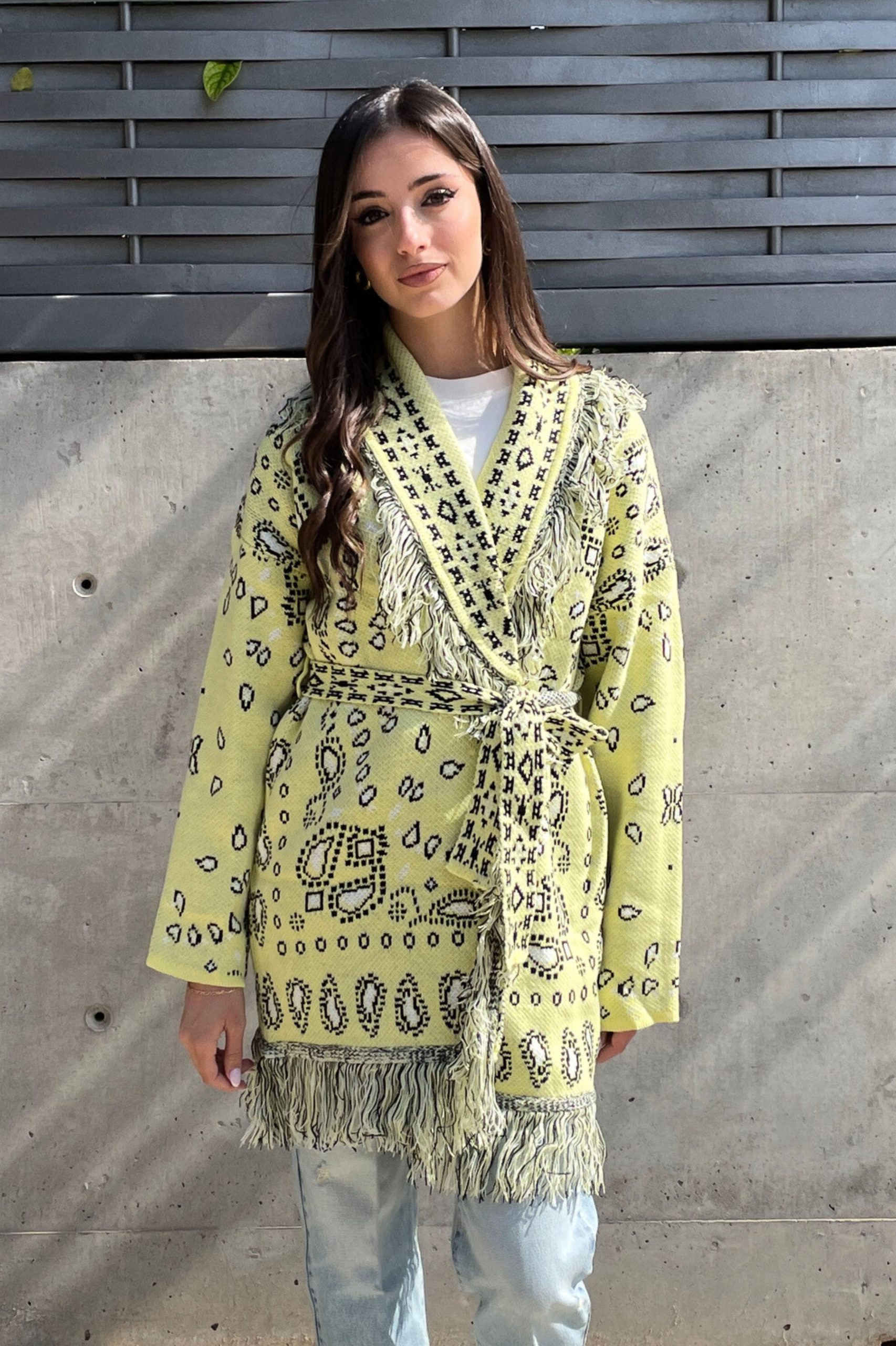 e-shop(38) Ζακέτα με μοτίβο μπαντάνα lime - Image 1