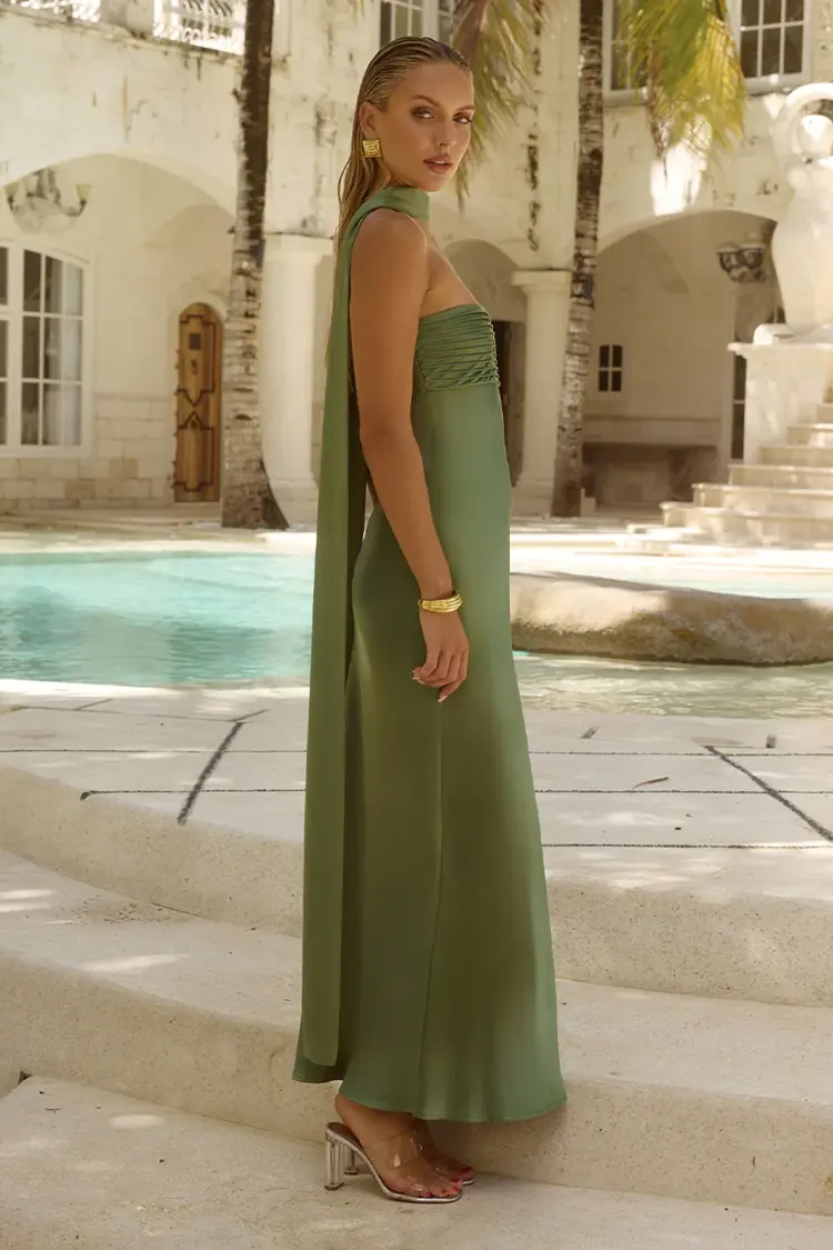 11 Στράπλες maxi φόρεμα Elsa olive - Image 1